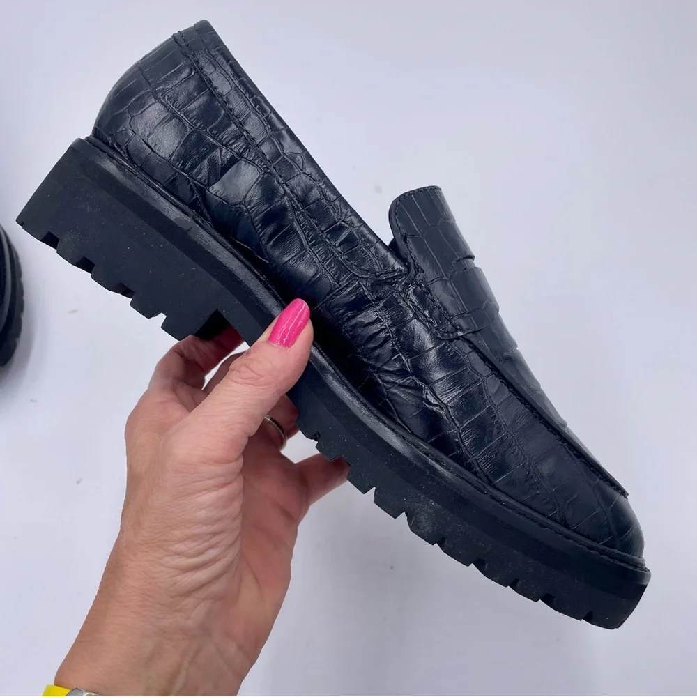 NEW Everlane Black Crocodile Leather Chunky Lug Sole‎ Loafer in Size 8.5